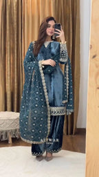 Velvet Suit with Sequence Work & Designer Dupatta