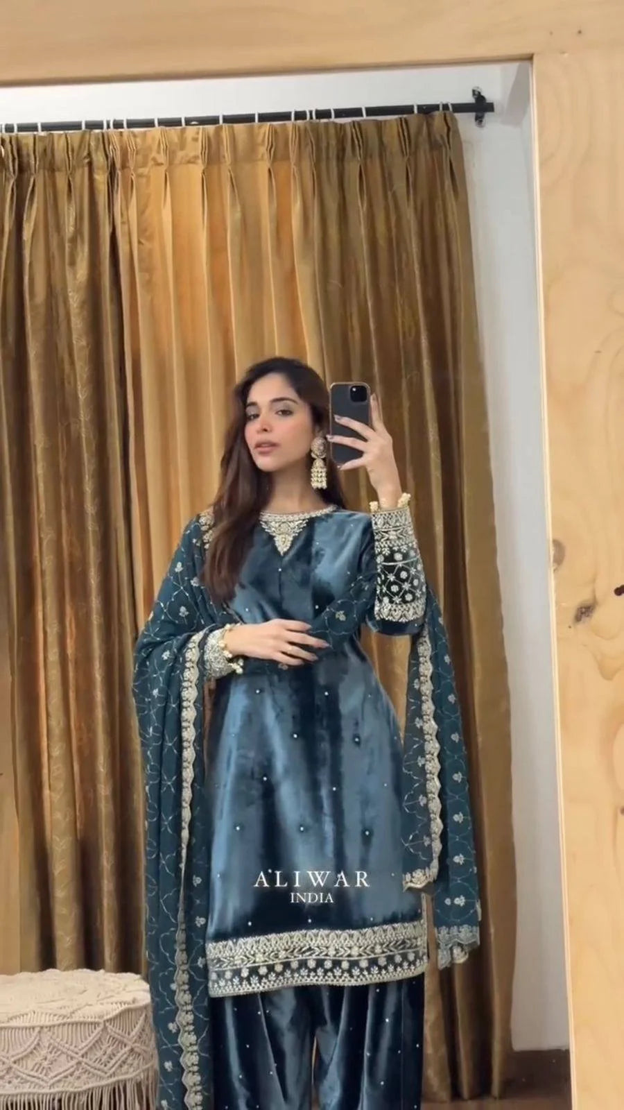 Velvet Suit with Sequence Work & Designer Dupatta