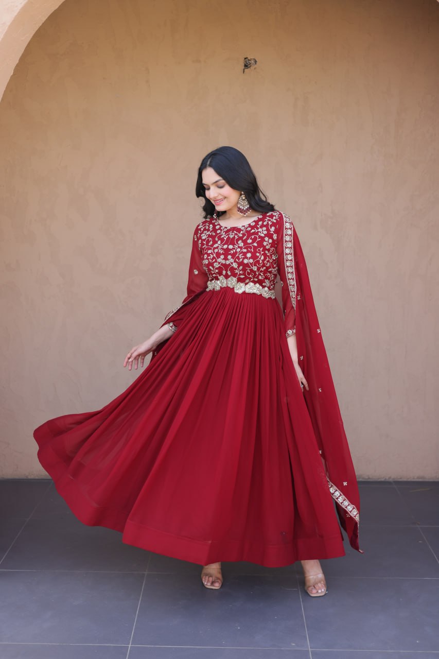 Marron Embroidered Anarkali Suit – Elegant Wedding Wear for Women