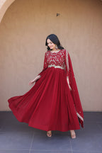 Marron Embroidered Anarkali Suit – Elegant Wedding Wear for Women