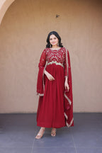 Marron Embroidered Anarkali Suit – Elegant Wedding Wear for Women
