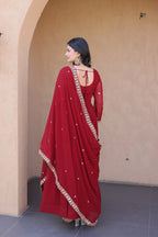 Marron Embroidered Anarkali Suit – Elegant Wedding Wear for Women