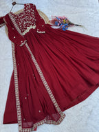 Marron Embroidered Anarkali Suit – Elegant Wedding Wear for Women