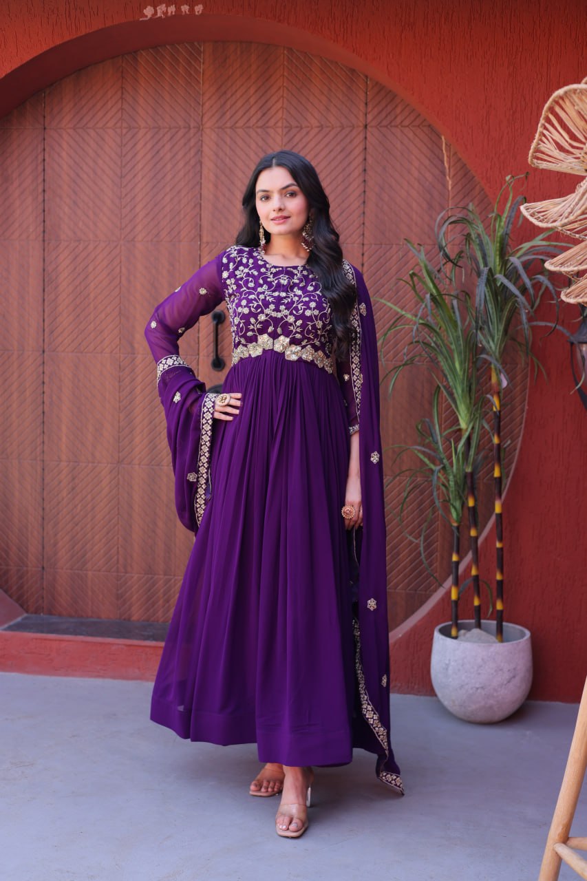 Royal Purple Embroidered Anarkali Suit – Luxury Festive Wear for Women