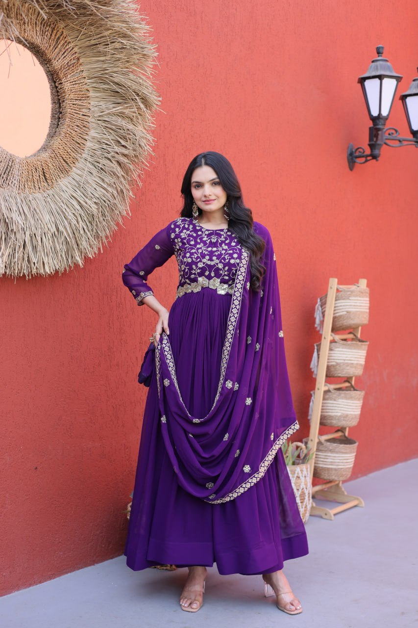 Royal Purple Embroidered Anarkali Suit – Luxury Festive Wear for Women
