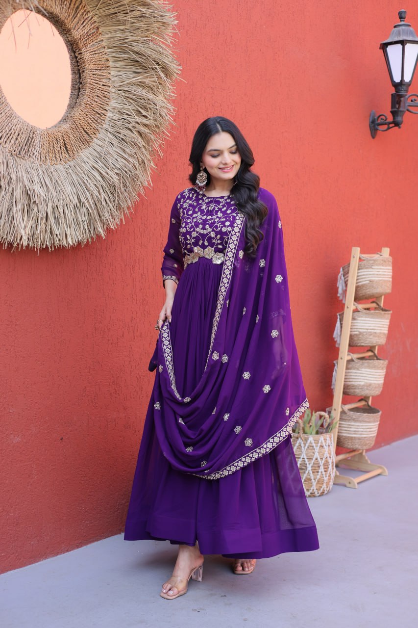 Royal Purple Embroidered Anarkali Suit – Luxury Festive Wear for Women