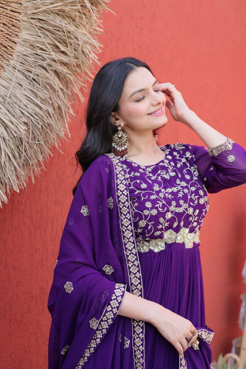 Royal Purple Embroidered Anarkali Suit – Luxury Festive Wear for Women