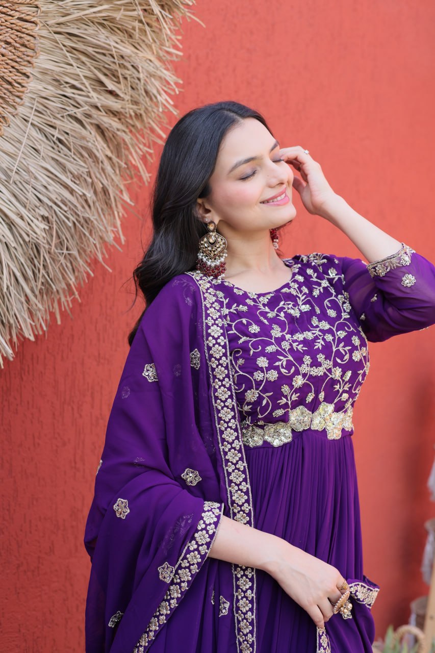 Royal Purple Embroidered Anarkali Suit – Luxury Festive Wear for Women