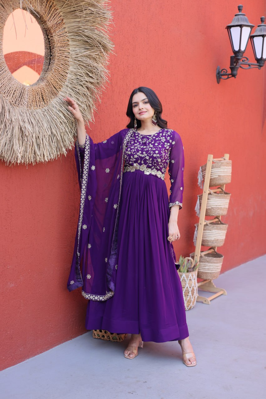 Royal Purple Embroidered Anarkali Suit – Luxury Festive Wear for Women