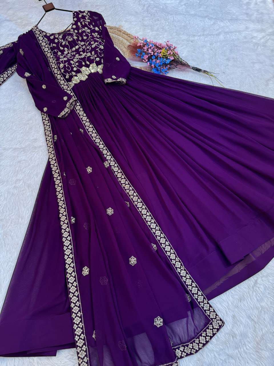 Royal Purple Embroidered Anarkali Suit – Luxury Festive Wear for Women
