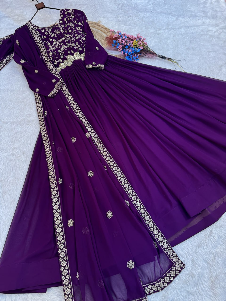 Royal Purple Embroidered Anarkali Suit – Luxury Festive Wear for Women