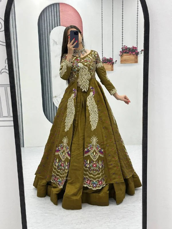 Designer Pure Vichitra Thread & Sequence Work Lehenga Choli Set
