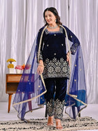 Pure Viscose Velvet Suit Set with Heavy Multi-Sequence Embroidery
