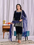 Pure Viscose Velvet Suit Set with Heavy Multi-Sequence Embroidery