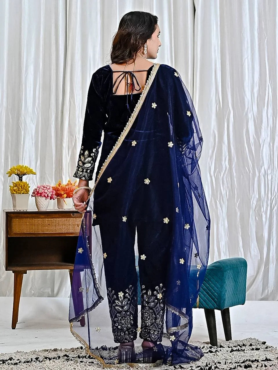 Pure Viscose Velvet Suit Set with Heavy Multi-Sequence Embroidery