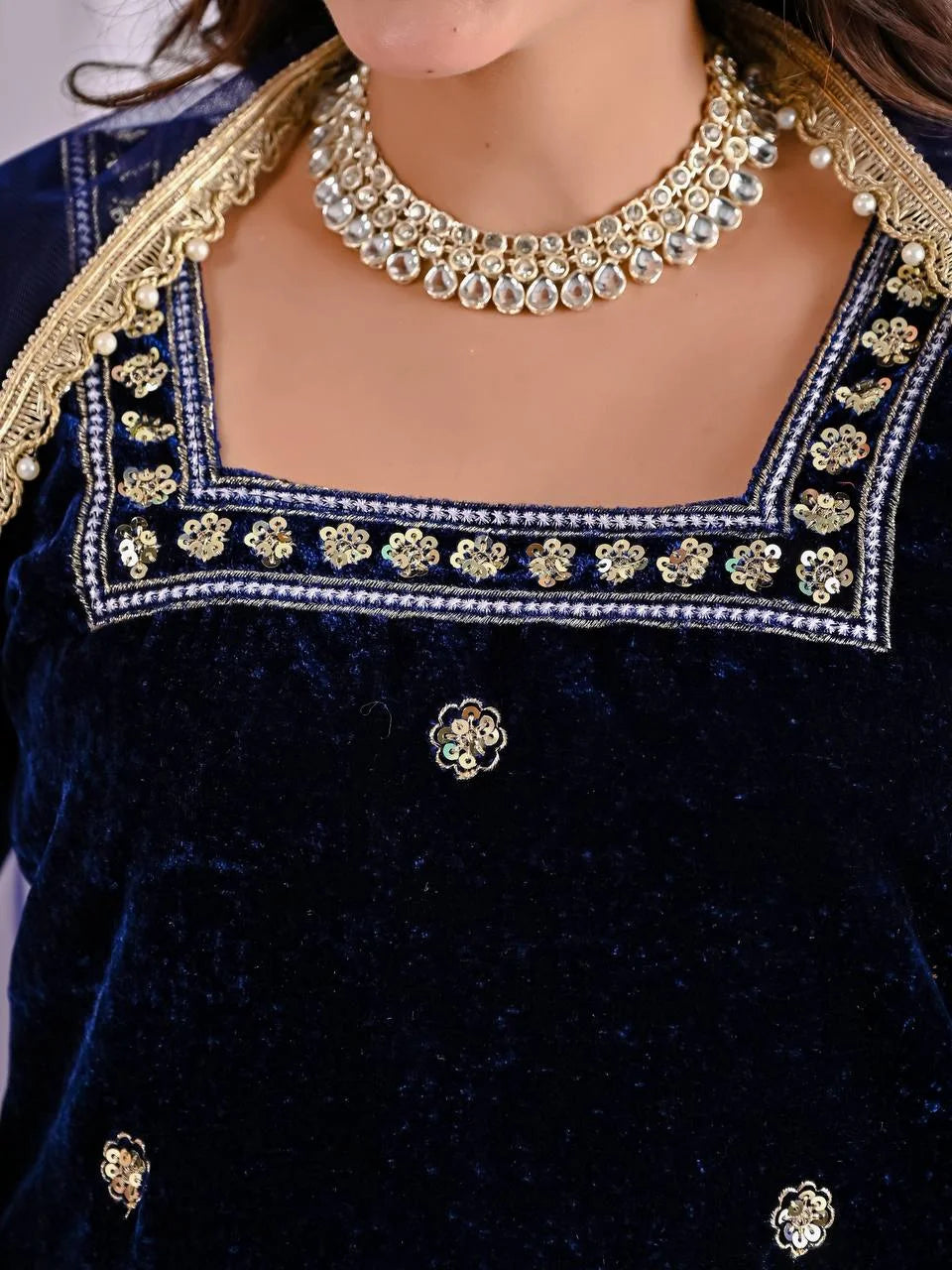 Pure Viscose Velvet Suit Set with Heavy Multi-Sequence Embroidery