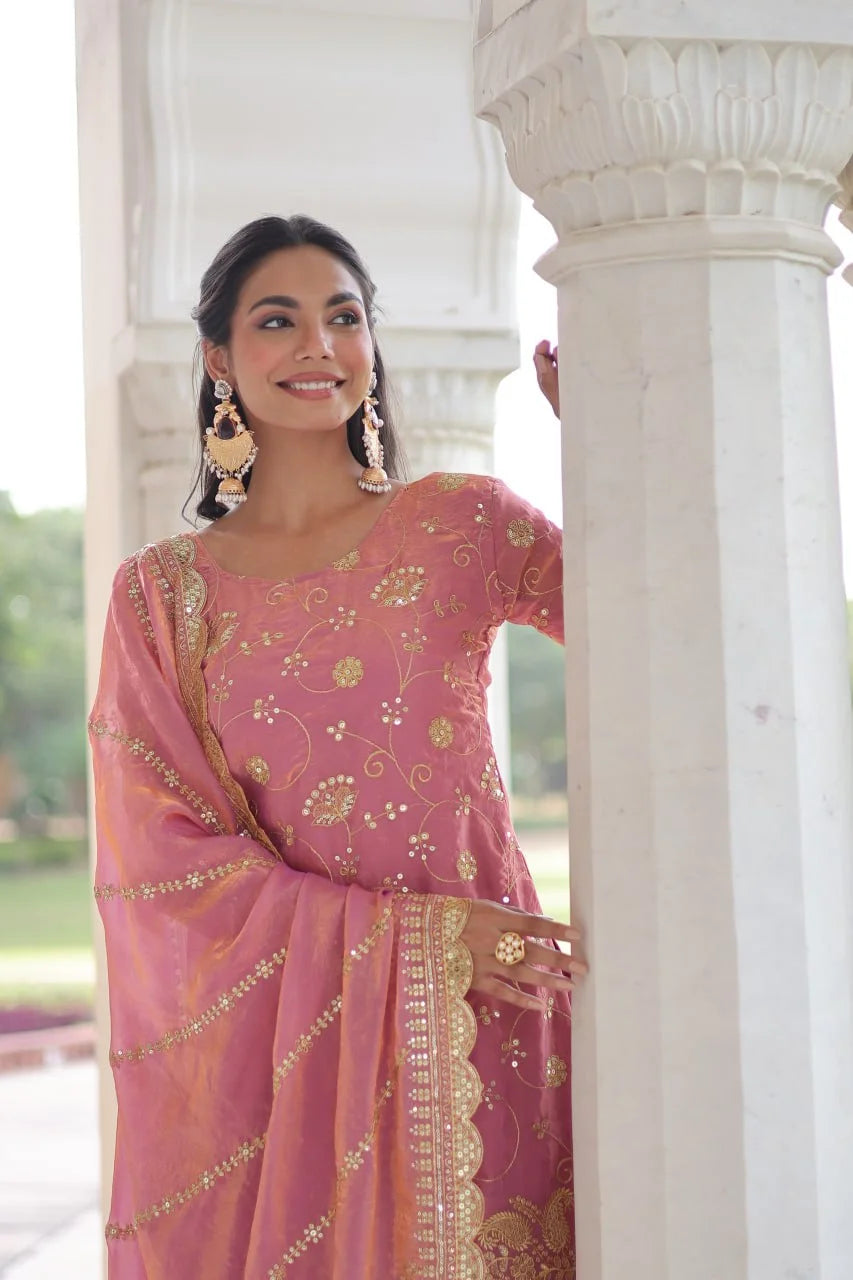 Fendy Sequence Embroidered Sharara Set with Cut-Work Dupatta