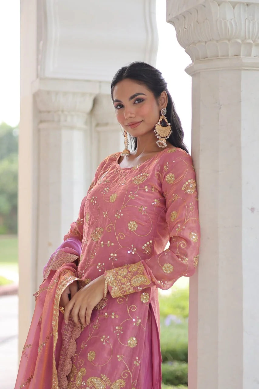 Fendy Sequence Embroidered Sharara Set with Cut-Work Dupatta