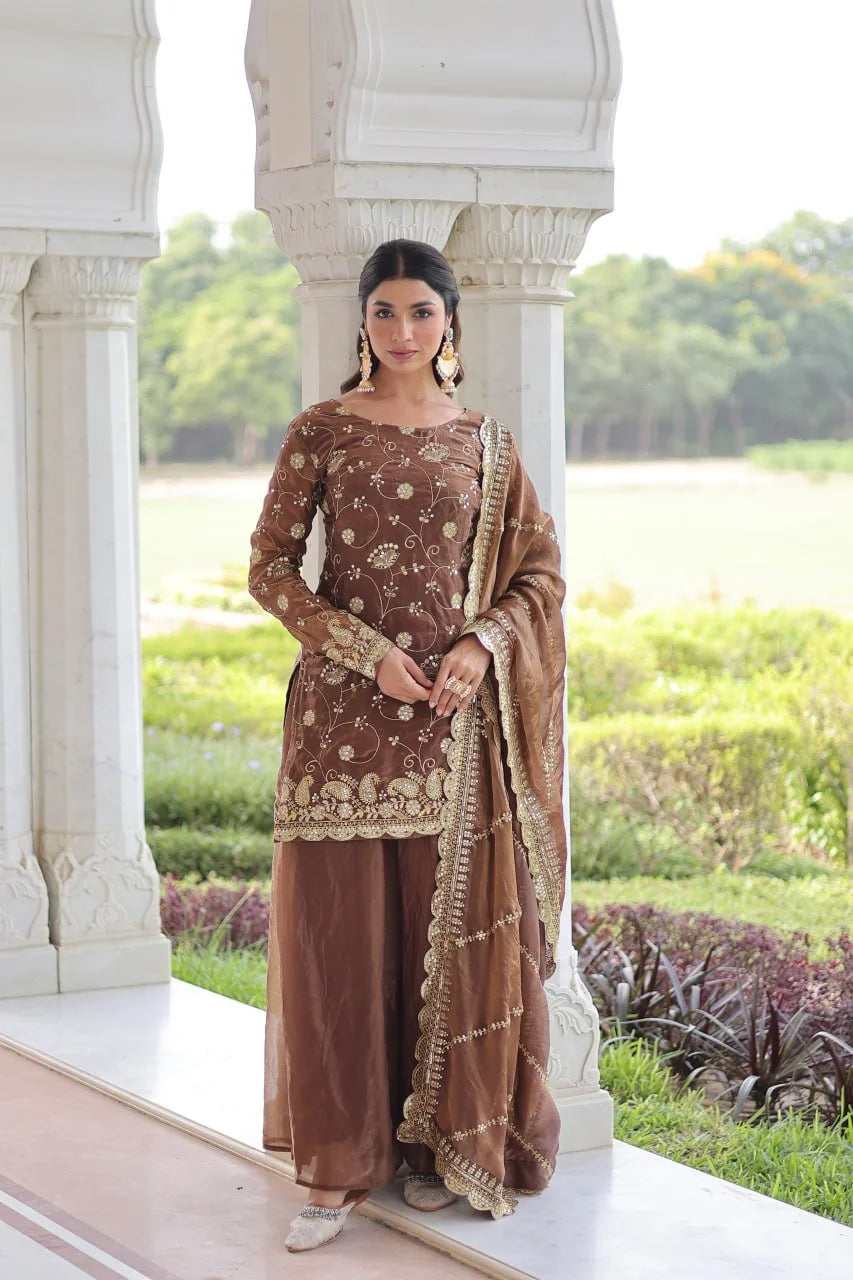 Luxe Fendy Sharara Set with Rich Zari Sequence Dupatta