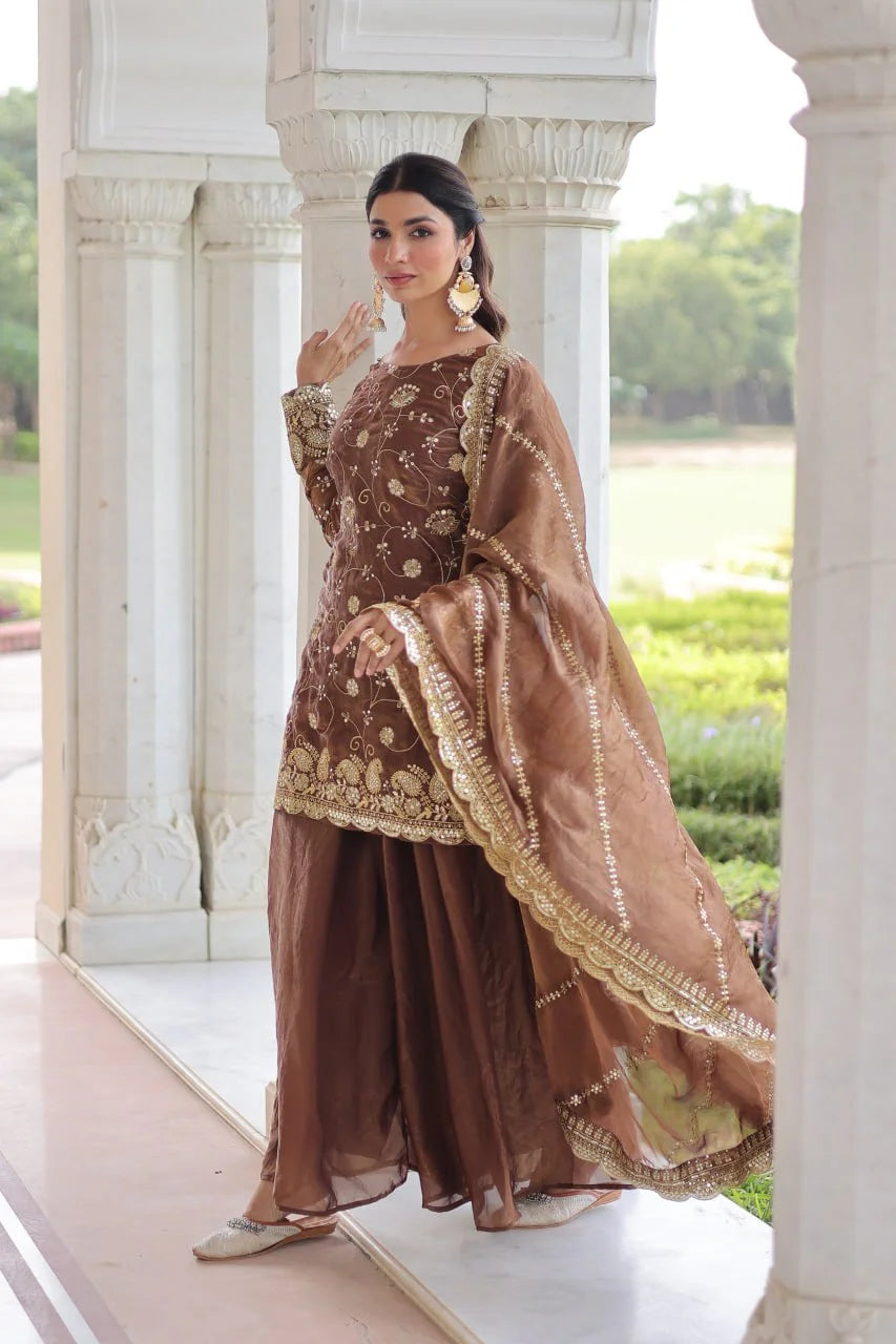 Luxe Fendy Sharara Set with Rich Zari Sequence Dupatta