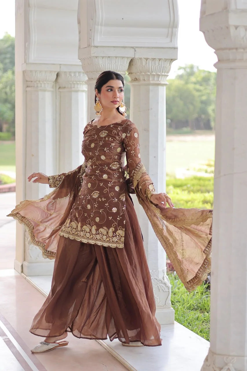 Luxe Fendy Sharara Set with Rich Zari Sequence Dupatta