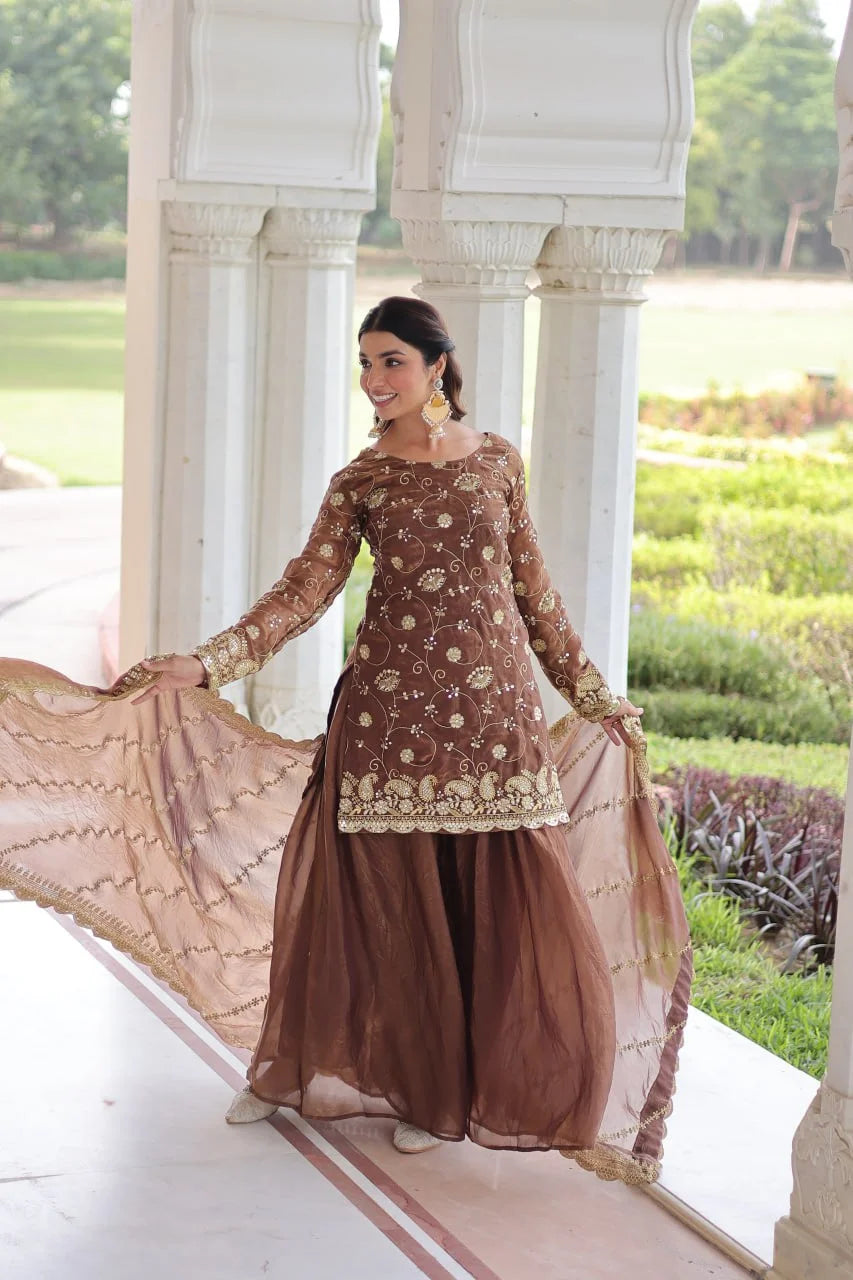 Luxe Fendy Sharara Set with Rich Zari Sequence Dupatta