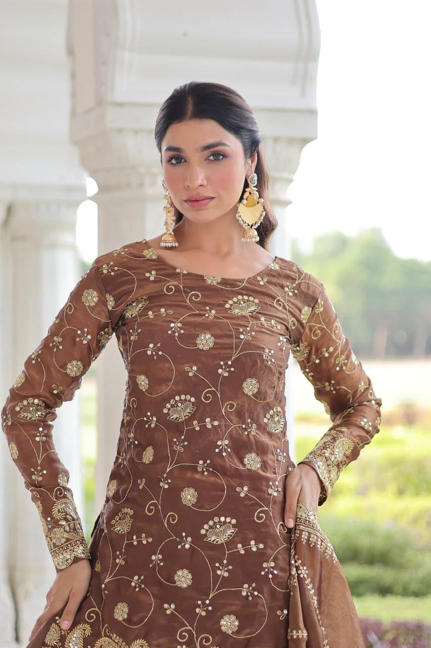 Luxe Fendy Sharara Set with Rich Zari Sequence Dupatta