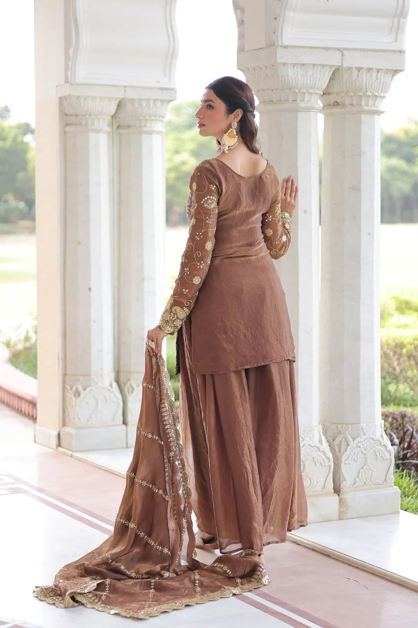 Luxe Fendy Sharara Set with Rich Zari Sequence Dupatta