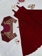 Designer Velvet Anarkali with Embroidered Koti