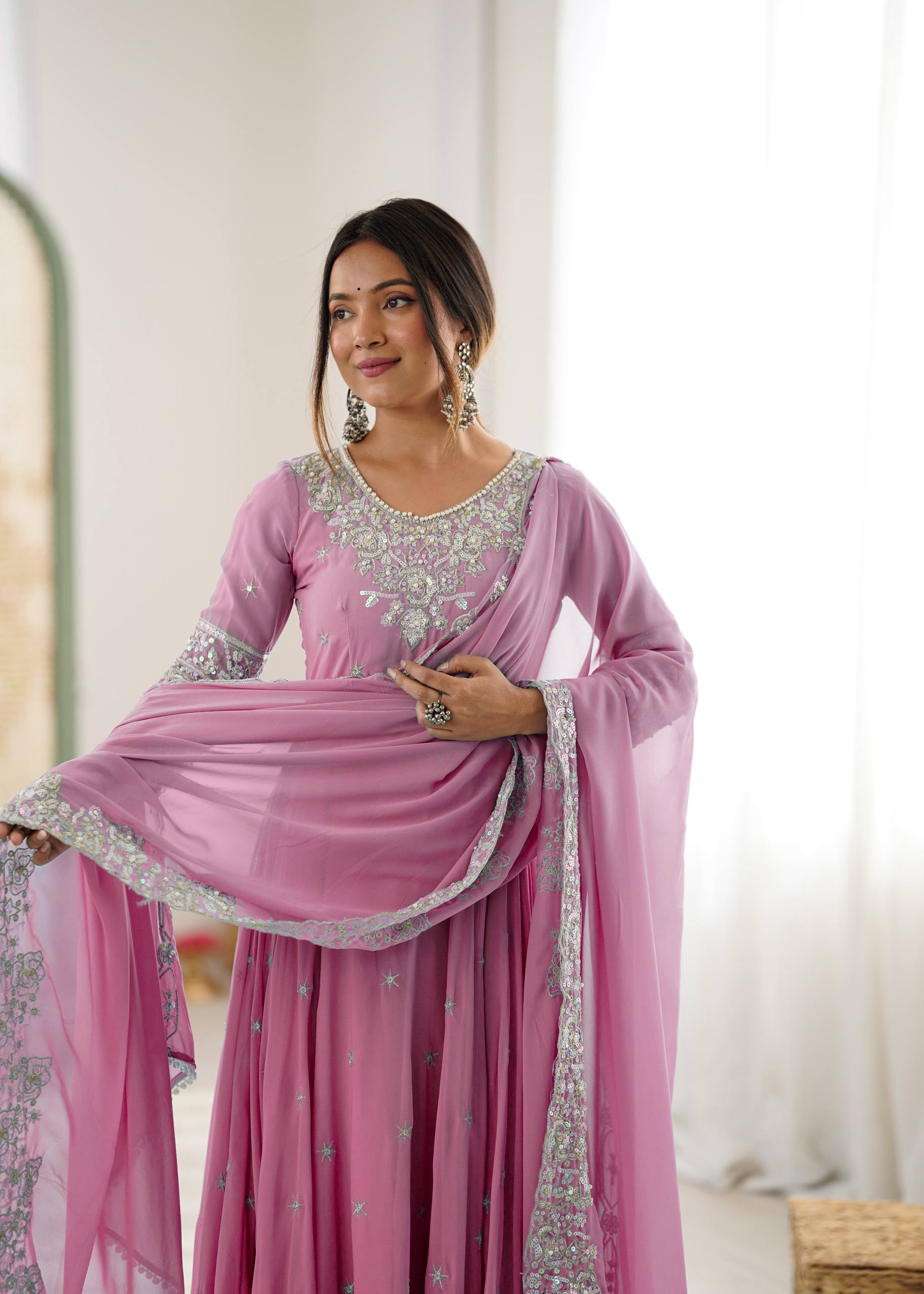 Elegant Embroidered Rembo Sequence Designer Anarkali Suit For Festivals