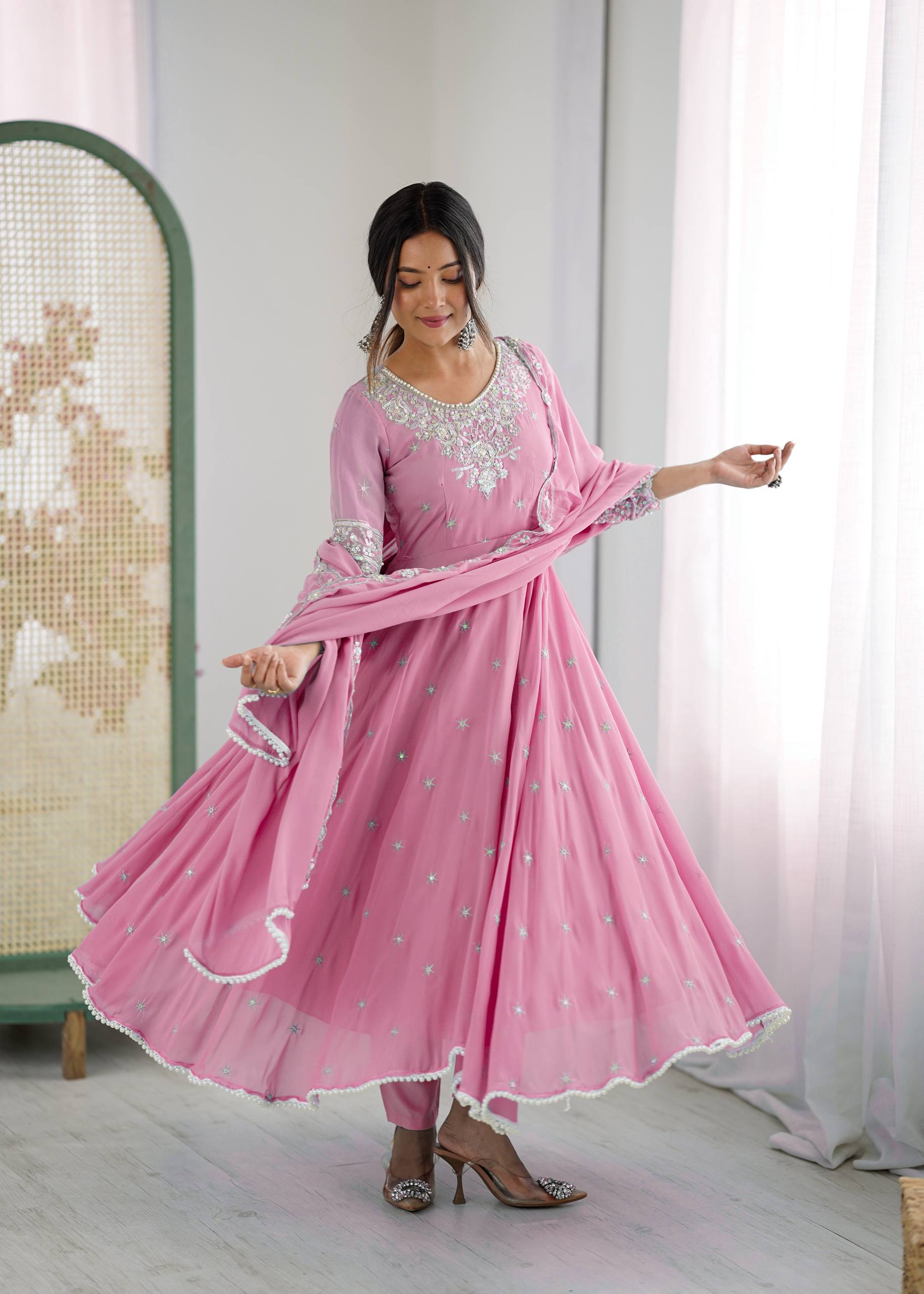 Elegant Embroidered Rembo Sequence Designer Anarkali Suit For Festivals