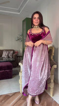 Elegant Velvet Embroidery Suit Set with Organza Sequence Dupatta