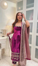 Elegant Velvet Embroidery Suit Set with Organza Sequence Dupatta