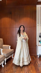 Classic Glam: Chinon Anarkali Suit Set with Intricate Embroidery, Pant & Dupatta