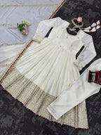 Classic Glam: Chinon Anarkali Suit Set with Intricate Embroidery, Pant & Dupatta