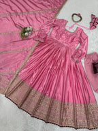Premium Ethnic Collection: Chinon 3-Piece Set with Sequence Work & Lace Border Finish