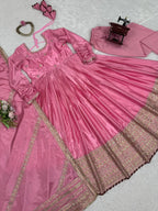Premium Ethnic Collection: Chinon 3-Piece Set with Sequence Work & Lace Border Finish