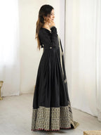 Regal Charm: Chinon Top with Dori Latkan, Elastic Pant & Embroidered Dupatta