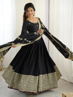 Regal Charm: Chinon Top with Dori Latkan, Elastic Pant & Embroidered Dupatta