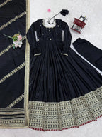 Regal Charm: Chinon Top with Dori Latkan, Elastic Pant & Embroidered Dupatta