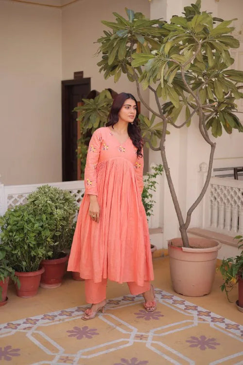 Daily Wear Cotton Kurti Set with Delicate Embroidered Work