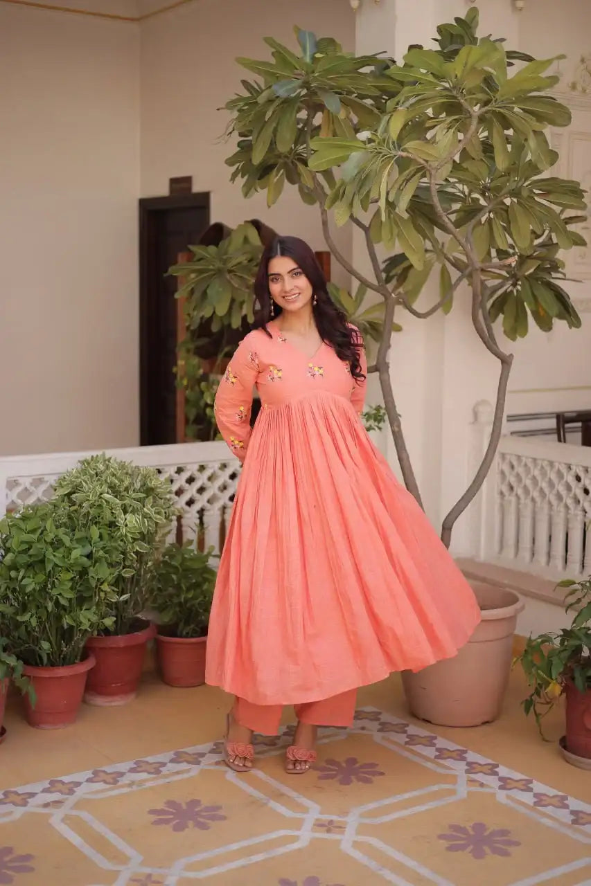 Daily Wear Cotton Kurti Set with Delicate Embroidered Work