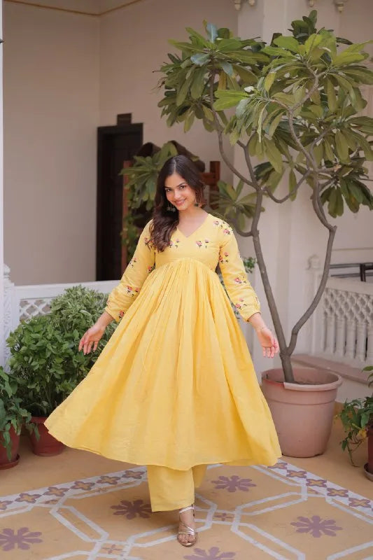 Elegant Cotton Embroidered Kurti Set with Comfortable Pant