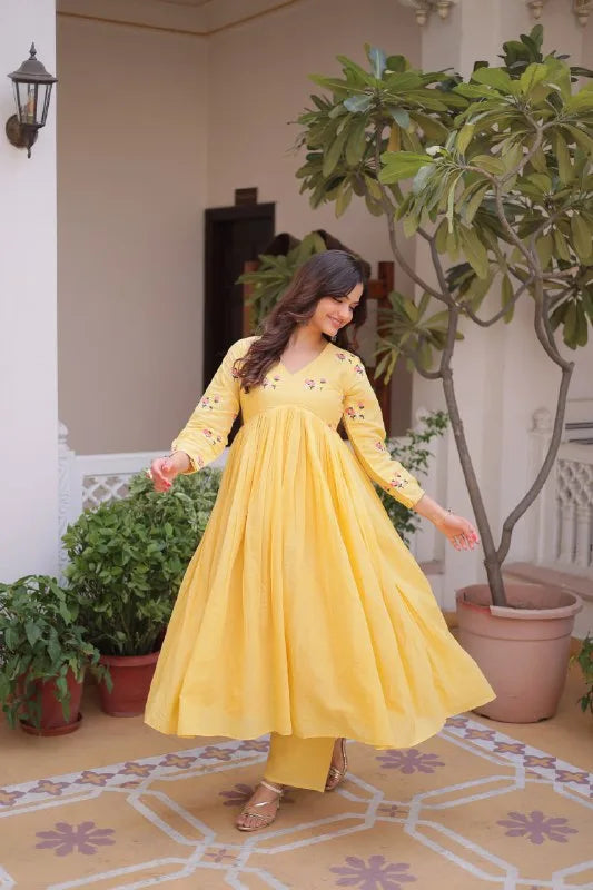 Elegant Cotton Embroidered Kurti Set with Comfortable Pant