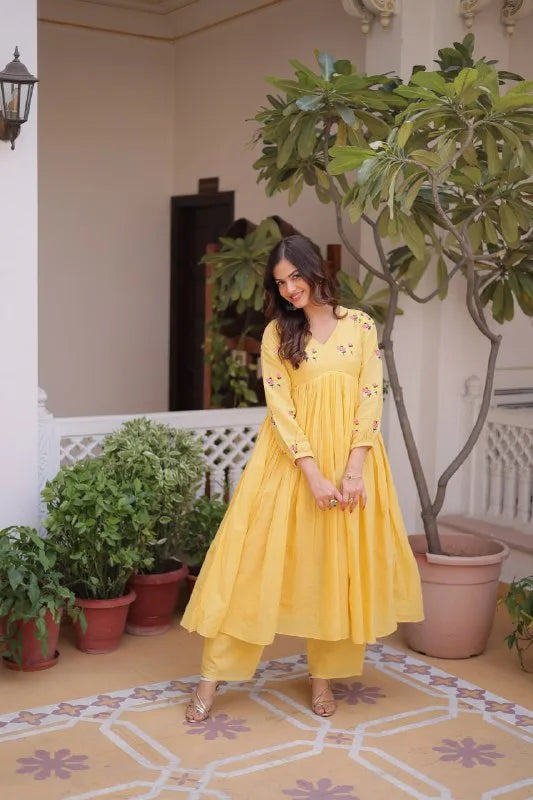 Elegant Cotton Embroidered Kurti Set with Comfortable Pant
