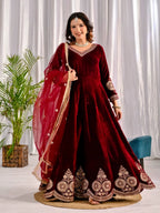 Luxury Velvet Anarkali Set with Heavy Sequence Embroidery & Net Dupatta