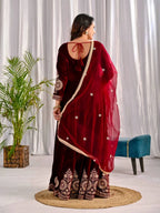 Luxury Velvet Anarkali Set with Heavy Sequence Embroidery & Net Dupatta