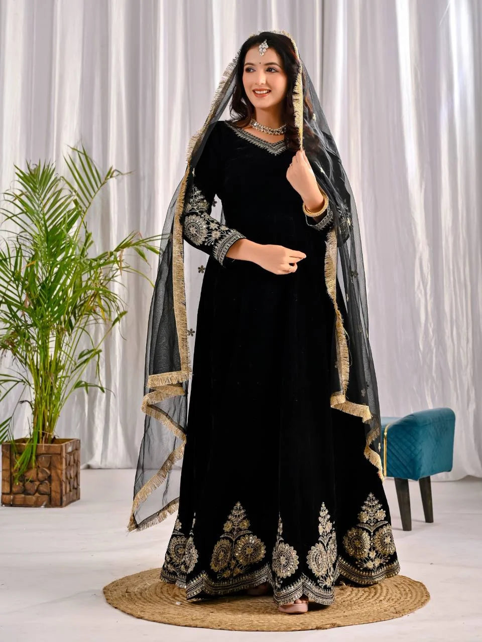 Heavy Velvet Embroidered Anarkali Set with Premium Net Dupatta