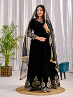 Heavy Velvet Embroidered Anarkali Set with Premium Net Dupatta