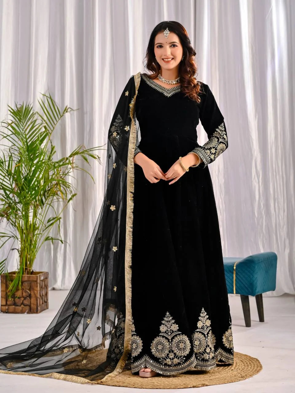 Heavy Velvet Embroidered Anarkali Set with Premium Net Dupatta